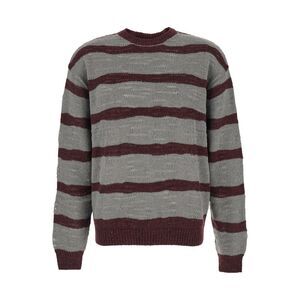 Coor Men Grey Crew Neck Sweater With All-Over Striped Motif In Wool Blend Man